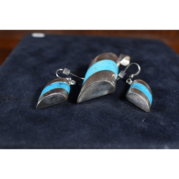 Jay King Desert Rose Trading DTR Sterling Turquoise Inlay Set Earrings Pendant - Picture 5 of 13